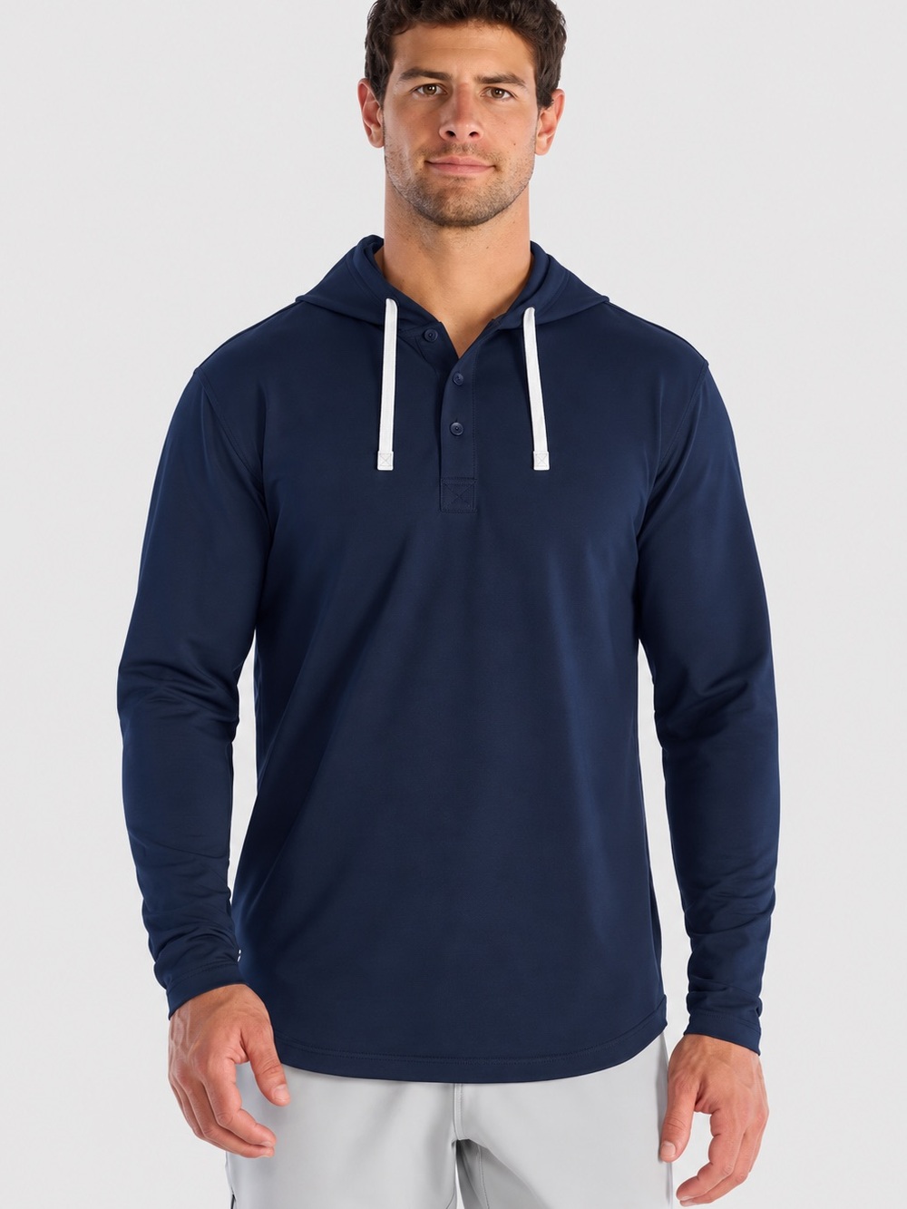 BYLT Premium Basics Drop-Cut LUX Hooded Henley size XL Navy Blue
